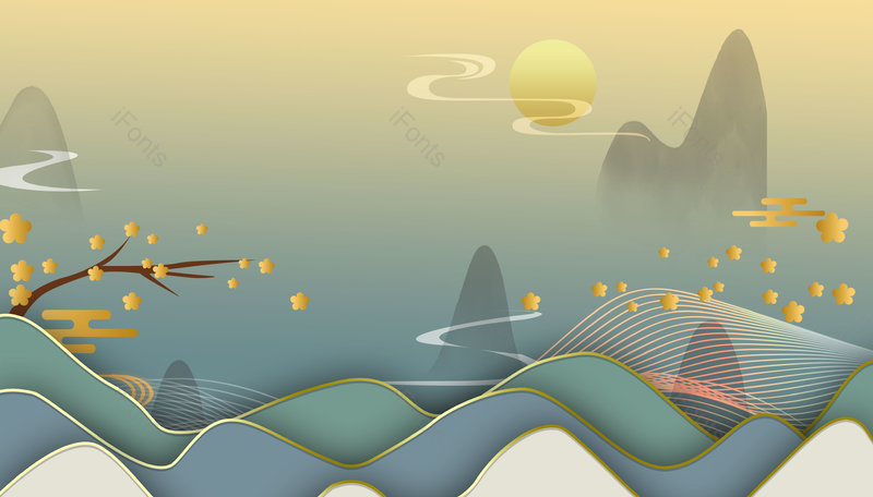 炫彩国潮风中国风山水海报背景图,插画/手绘图,插画/手绘图库,插画/手绘图下载,插画/手绘